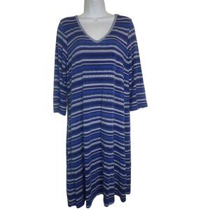 Hatley Long‎ Sleeve V Neck Blue Stripe Dress Women L Stretch Casual Travel